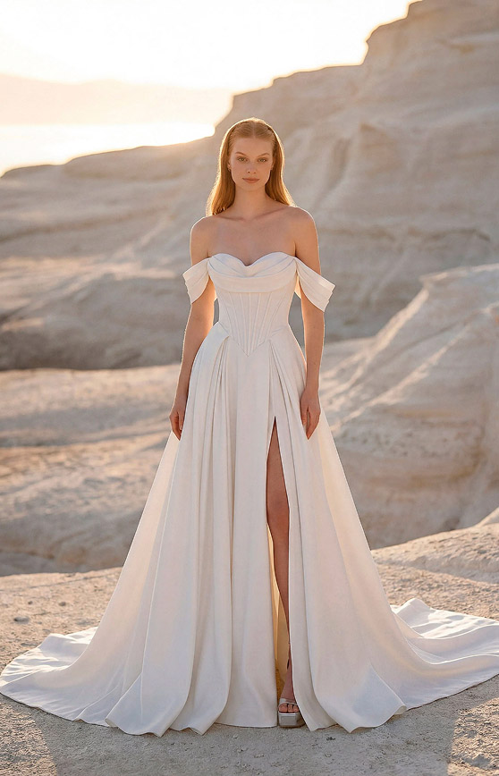 Model wearing an A-line gown